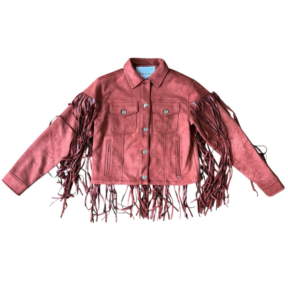 Juicy Couture Faux Leather Fringe Trucker Jacket